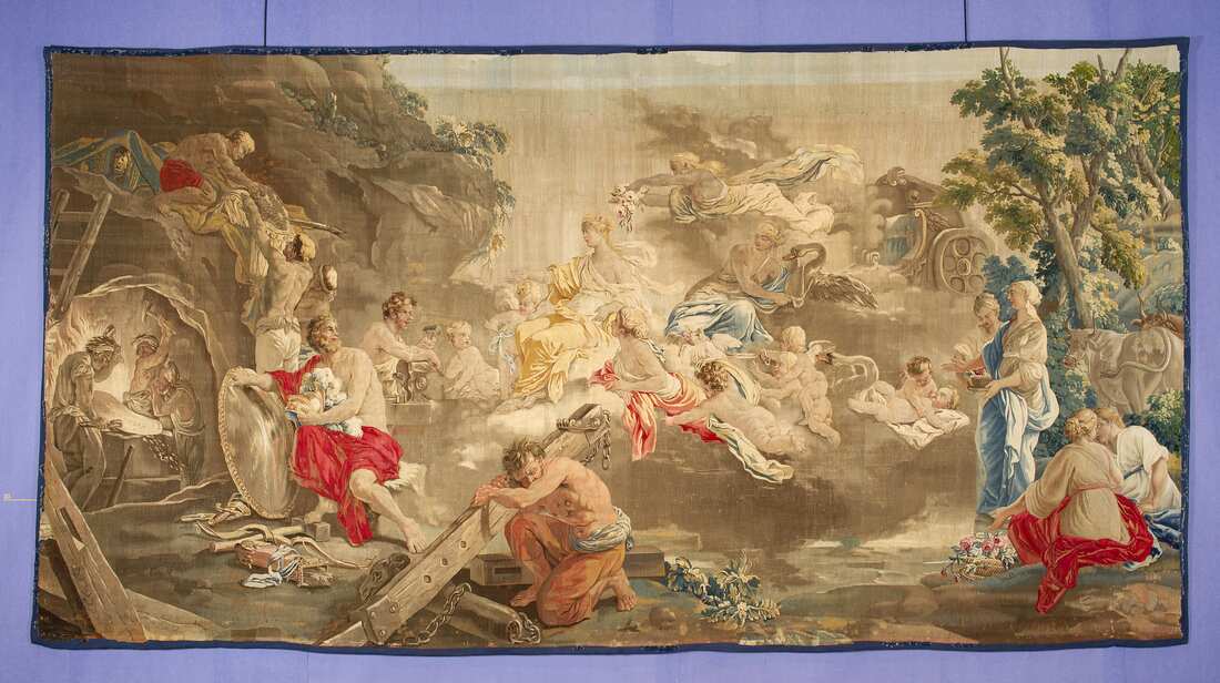 An 18th-century Aubusson low-warp tapestry, Venus at the forges, in the museum collection
